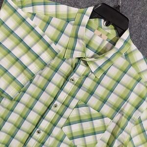 Ascend Shirt Mens 2XL Green Plaid Short Sleeve Cotton Button Up Casual Hiking